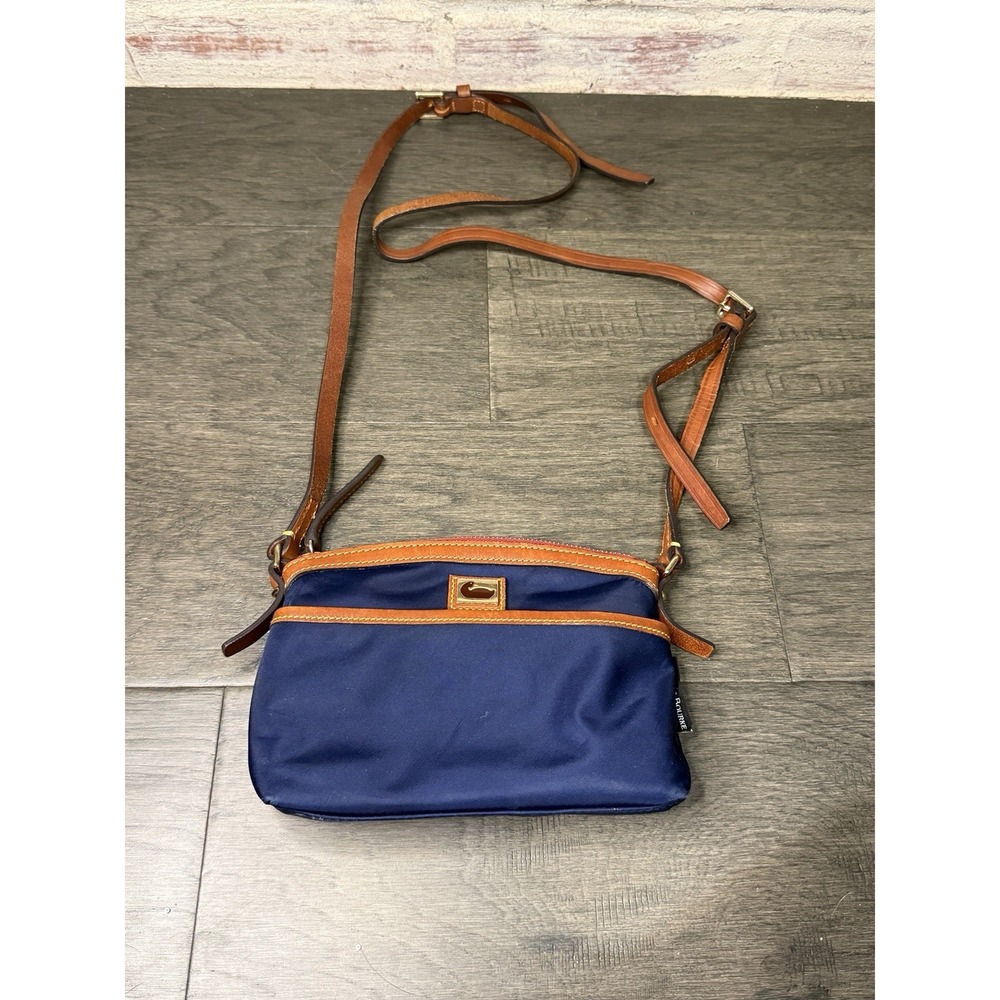 Dooney & Bourke Wayfarer Domed Crossbody Navy Nylon Brown Leather $148